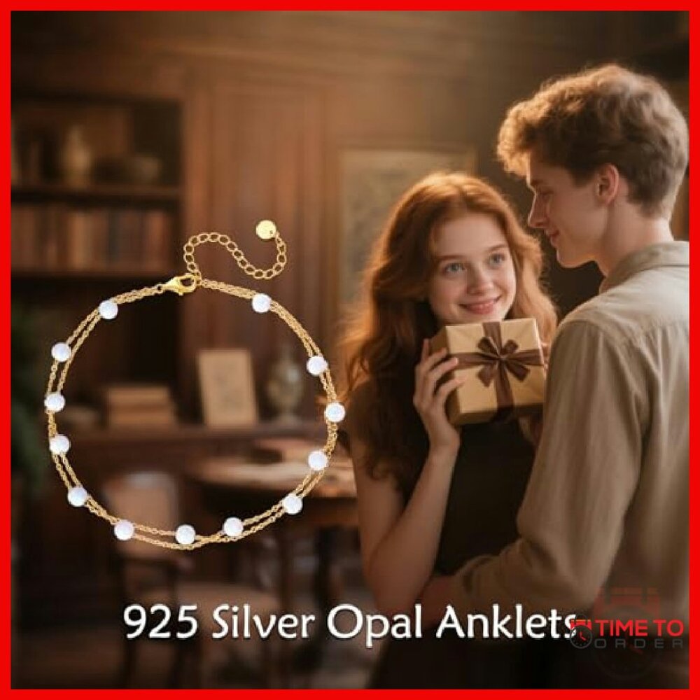 Sterling Silver Opal Anklet Adjustable Chain Mini… - image 7